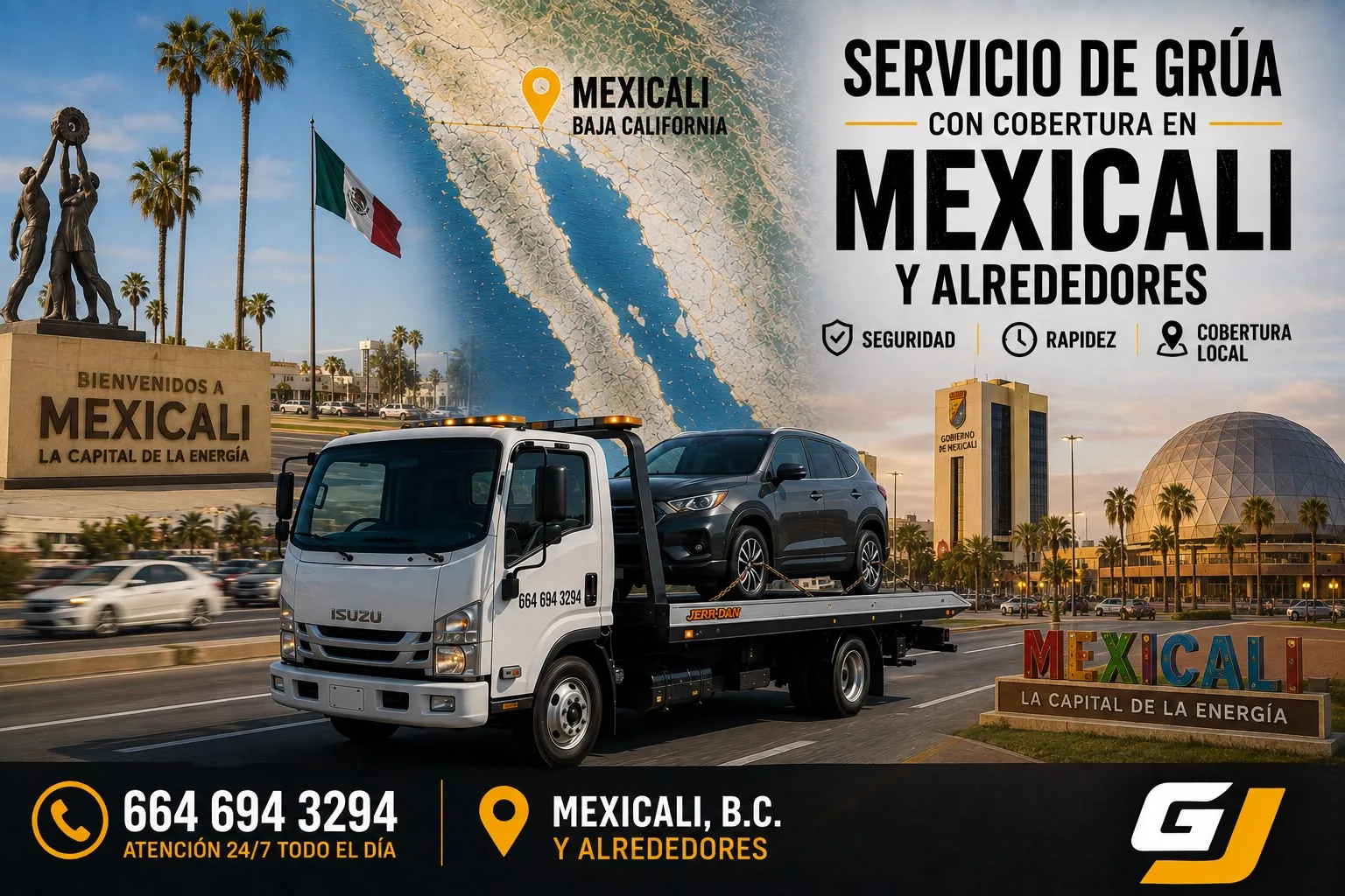 Servicio de grúa de Grúas JEC con cobertura en Mexicali Baja California
