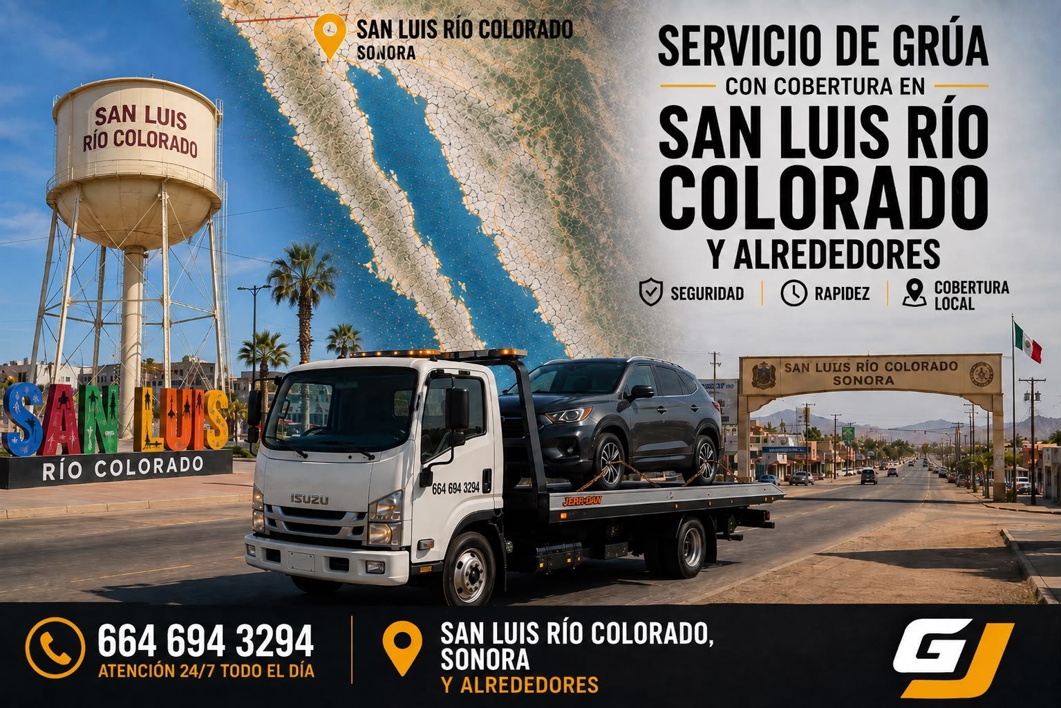 Servicio de grúa de Grúas JEC con cobertura en San Luis Río Colorado Sonora