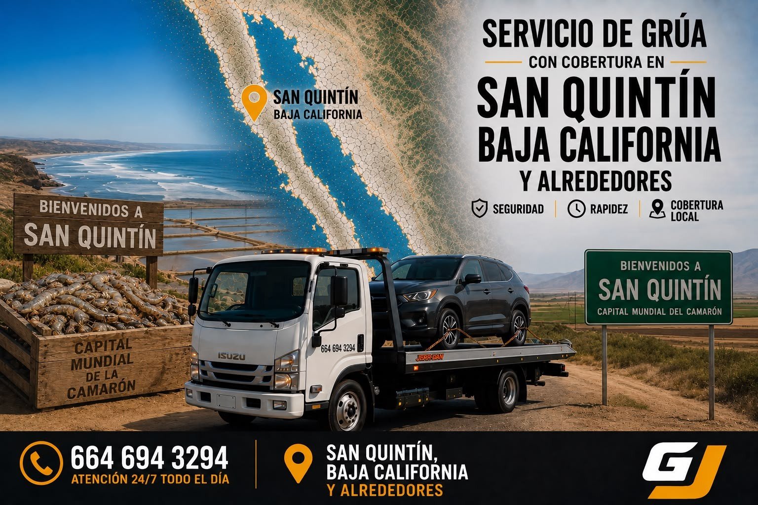 Servicio de grúa de Grúas JEC con cobertura en San Quintín Baja California