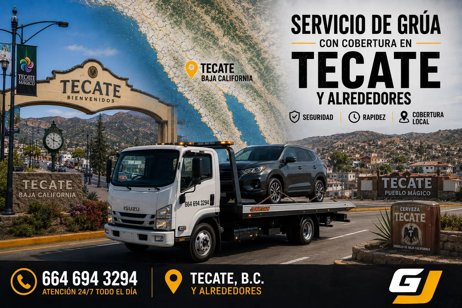 Servicio de grúa de Grúas JEC con cobertura en Tecate Baja California